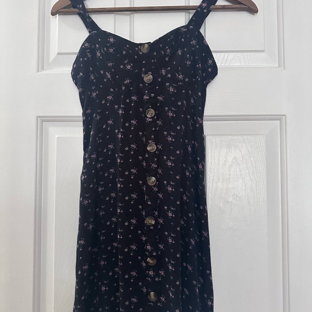 Floral Button-Down Black Dress